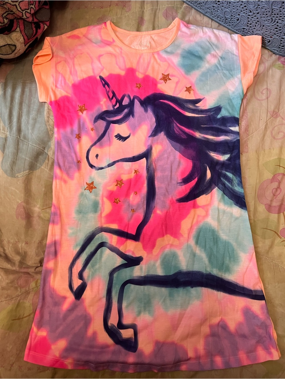 wonder nation Peach & Pink Tie-Dye Crew Neck Tee
